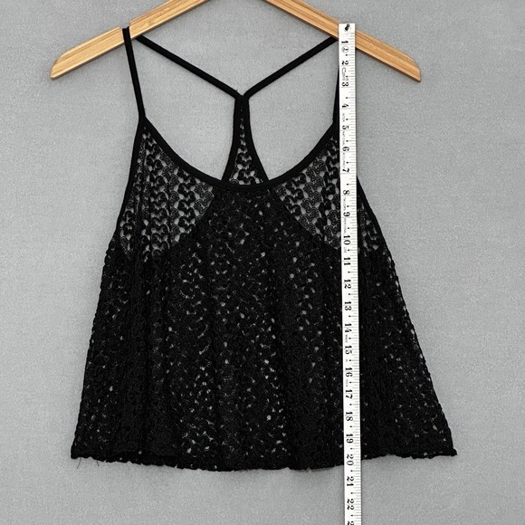 Vintage Y2K Womens Top L Black Sheer Lace A Line Crop Racer Back Tank Whimsigoth - Picture 10 of 11